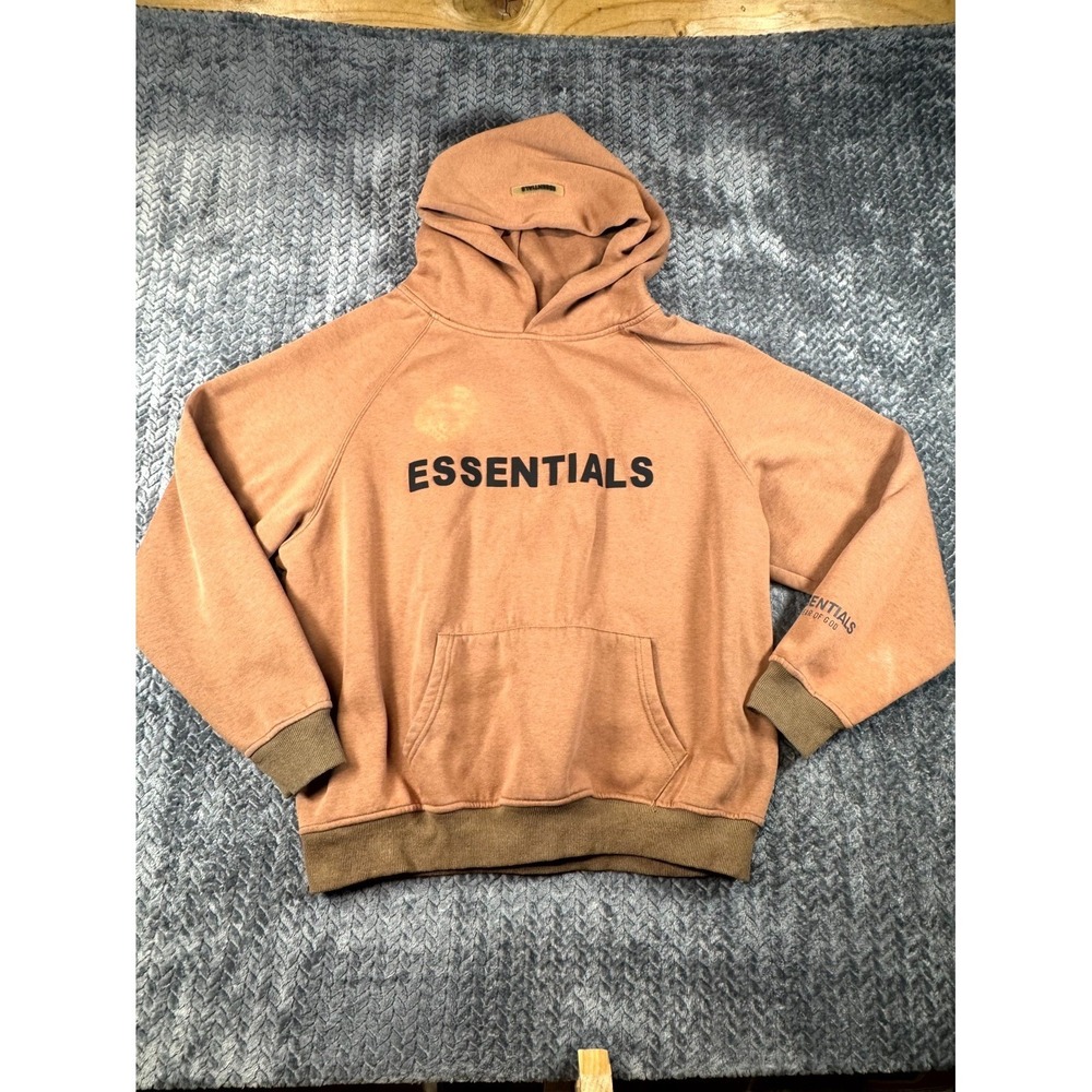 Fear of God Essentials Hoodie Mensβ Large Brown Spellout FOG Logo Fleece Lined
